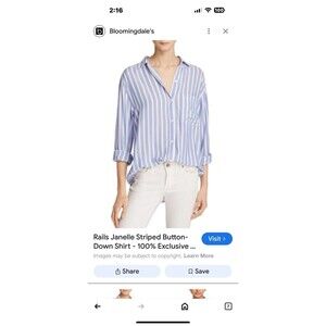 Rails Janelle Blouse Size  L , Button-Up  Long Sleeve Blue White Stripe  Stains